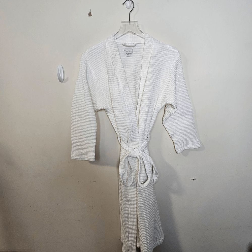 Kassatex Lightweight Waffle Weave Robe Womens Mid-length White Size S/M